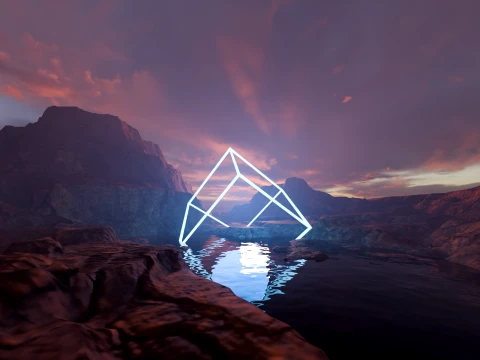 Sci-Fi Neon Pyramid Landscape 3D Model