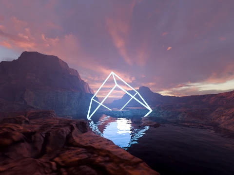Sci-Fi Neon Pyramid Landscape 3D Model