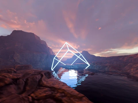 Sci-Fi Neon Pyramid Landscape 3D Model