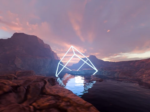 Sci-Fi Neon Pyramid Landscape 3D Model