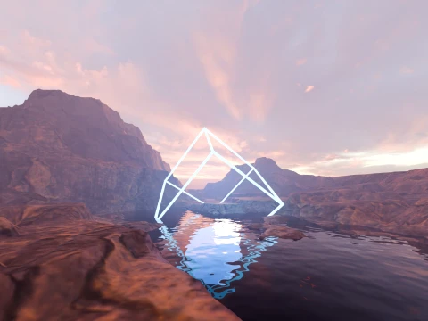 Sci-Fi Neon Pyramid Landscape 3D Model