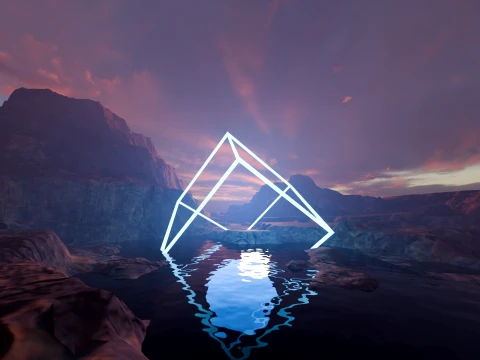 Sci-Fi Neon Pyramid Landscape 3D Model