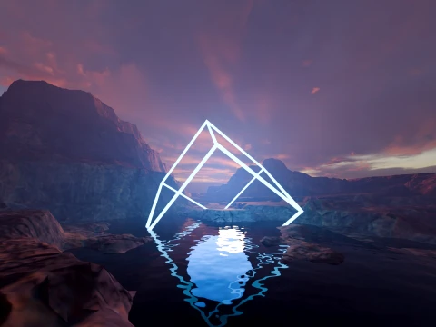 Sci-Fi Neon Pyramid Landscape 3D Model