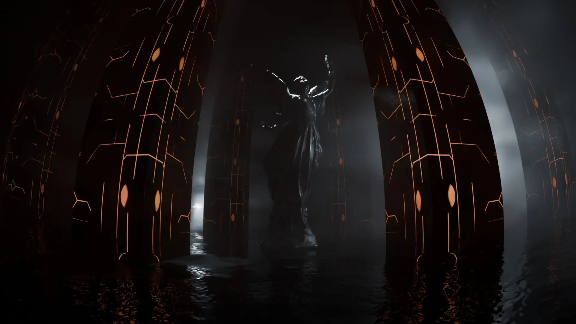 Sci-Fi Gothic Monoliths with Angel Statue 3D Model .c4d .max .obj .3ds .fbx .stl .blend 