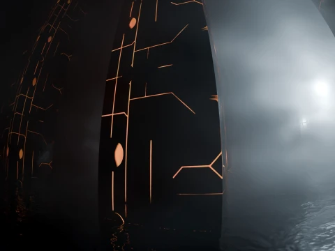 Sci-Fi Gothic Monoliths with Angel Statue 3D Model