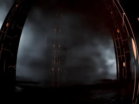 Sci-Fi Gothic Monoliths with Angel Statue 3D Model