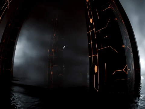Sci-Fi Gothic Monoliths with Angel Statue 3D Model