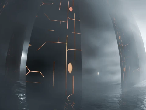 Sci-Fi Gothic Monoliths with Angel Statue 3D Model