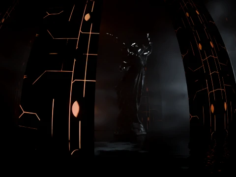 Sci-Fi Gothic Monoliths with Angel Statue 3D Model