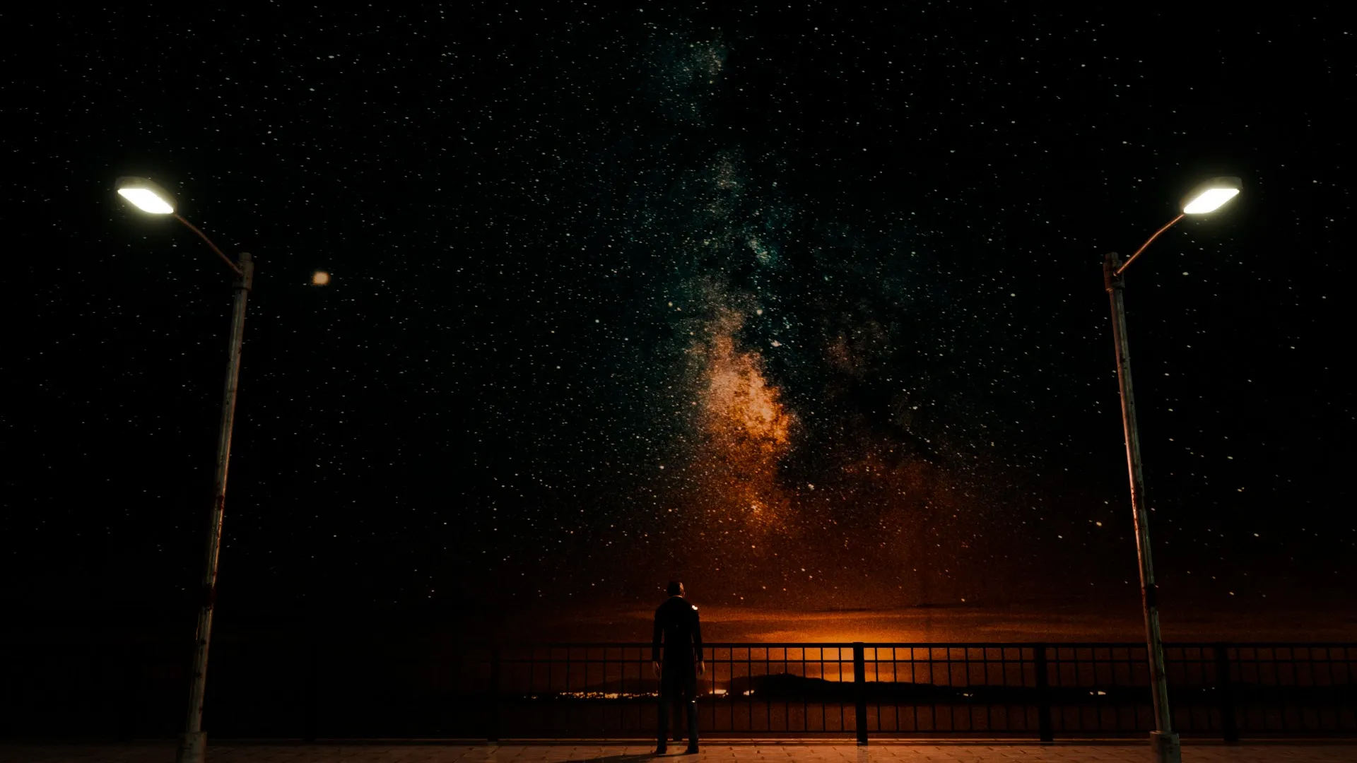 Cinematic Night Bridge Environment with Character 3D Model .c4d .max .obj .3ds .fbx .stl .blend