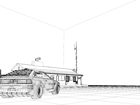 Cinematic Cyberpunk Desert Outpost 3D Model