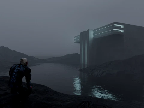 Sci-Fi Cinematic Monolith and Character Environment Scene 3D Model