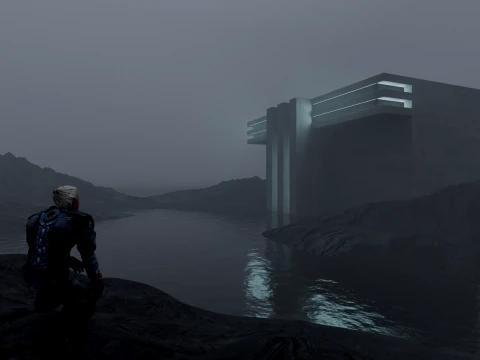 Sci-Fi Cinematic Monolith and Character Environment Scene 3D Model