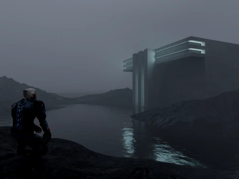 Sci-Fi Cinematic Monolith and Character Environment Scene 3D Model