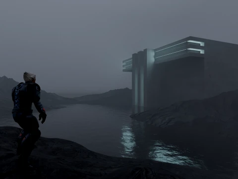 Sci-Fi Cinematic Monolith and Character Environment Scene 3D Model