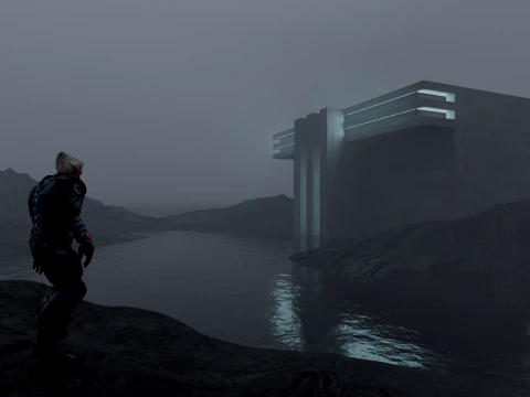 Sci-Fi Cinematic Monolith and Character Environment Scene 3D Model