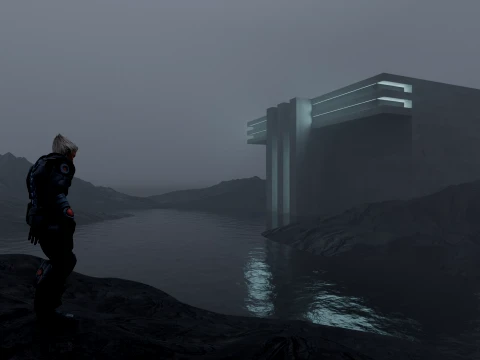Sci-Fi Cinematic Monolith and Character Environment Scene 3D Model