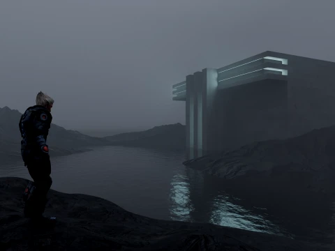Sci-Fi Cinematic Monolith and Character Environment Scene 3D Model