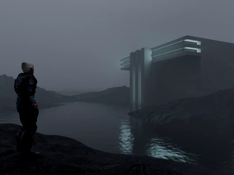 Sci-Fi Cinematic Monolith and Character Environment Scene 3D Model