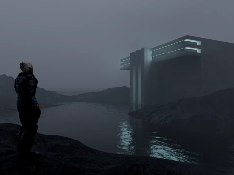 Sci-Fi Cinematic Monolith and Character Environment Scene 3D Model