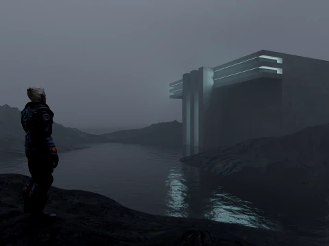 Sci-Fi Cinematic Monolith and Character Environment Scene 3D Model