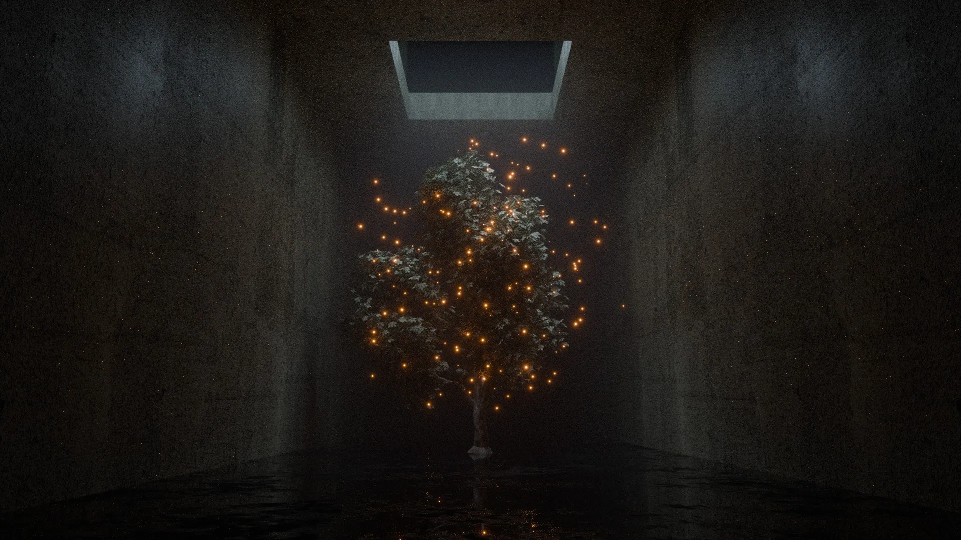Cinematic Mystical Tree with Glowing Fireflies 3D Model .c4d .max .obj .3ds .fbx .stl .blend 