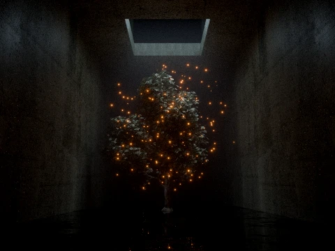 Árbol místico cinematográfico con luciérnagas brillantes Modelo 3D