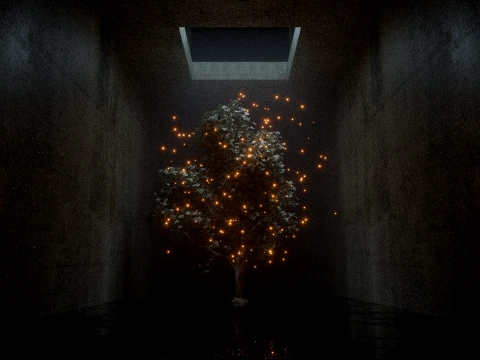 Cinematic Mystical Tree with Glowing Fireflies 3D Model