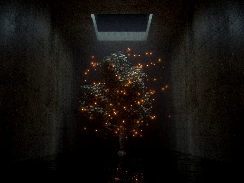 Cinematic Mystical Tree with Glowing Fireflies 3D Model