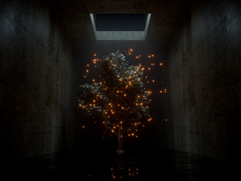 Cinematic Mystical Tree with Glowing Fireflies 3D Model