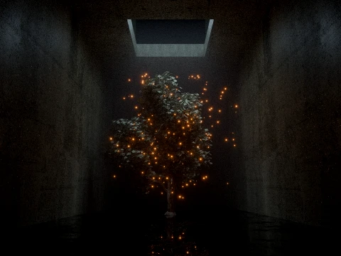 Cinematic Mystical Tree with Glowing Fireflies 3D Model