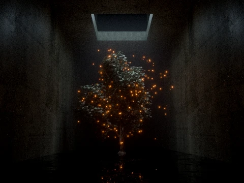 Cinematic Mystical Tree with Glowing Fireflies 3D Model