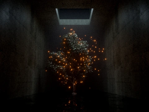 Cinematic Mystical Tree with Glowing Fireflies 3D Model
