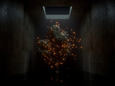 Cinematic Mystical Tree with Glowing Fireflies 3D Model