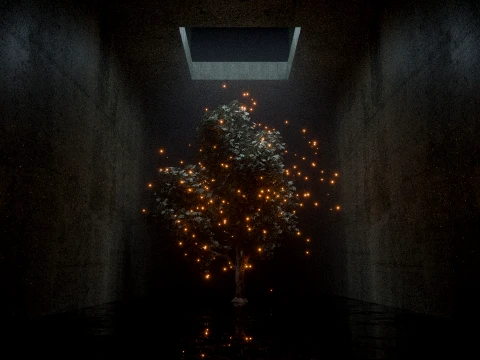 Cinematic Mystical Tree with Glowing Fireflies 3D Model