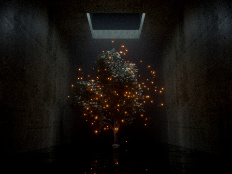 Cinematic Mystical Tree with Glowing Fireflies 3D Model