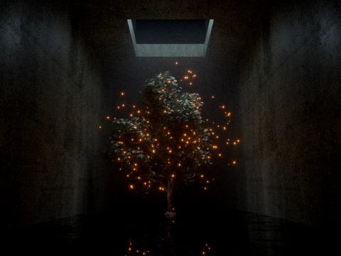 Cinematic Mystical Tree with Glowing Fireflies 3D Model