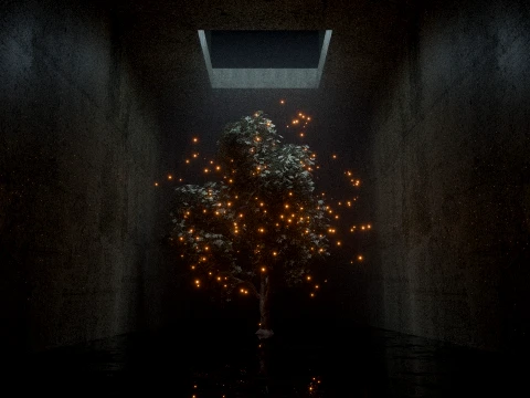 Cinematic Mystical Tree with Glowing Fireflies 3D Model