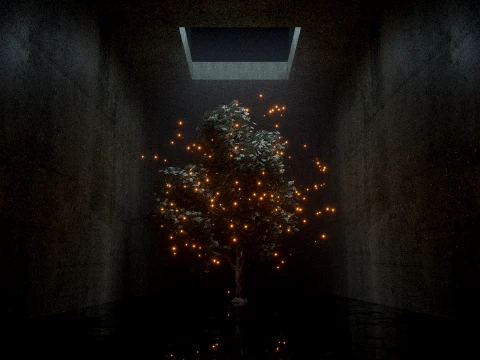 Cinematic Mystical Tree with Glowing Fireflies 3D Model