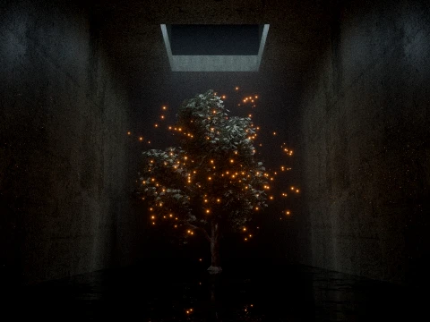 Cinematic Mystical Tree with Glowing Fireflies 3D Model