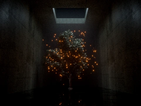 Cinematic Mystical Tree with Glowing Fireflies 3D Model