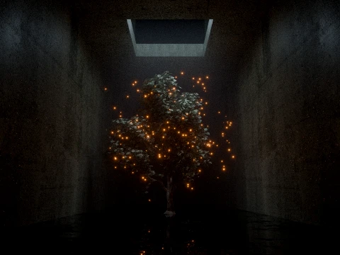 Cinematic Mystical Tree with Glowing Fireflies 3D Model