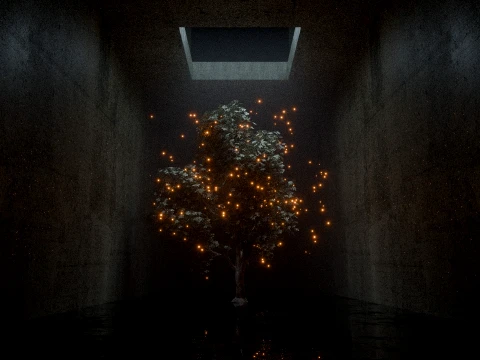 Cinematic Mystical Tree with Glowing Fireflies 3D Model