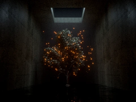 Cinematic Mystical Tree with Glowing Fireflies 3D Model