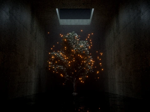 Cinematic Mystical Tree with Glowing Fireflies 3D Model
