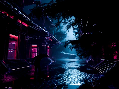 Cyberpunk Neo-Tokyo Alleyway Shrine Environment 3D Model