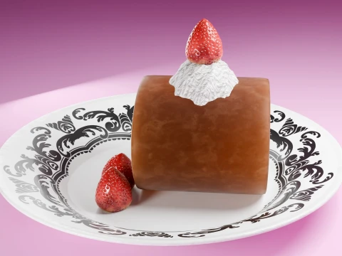 High-Detail Strawberry Swiss Roll Cake with Plate 3D Model