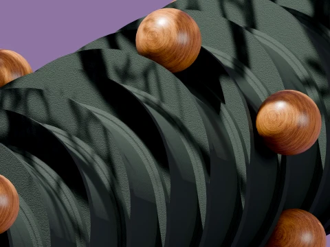 Colonna a spirale astratta moderna con sfere di legno Modello 3D