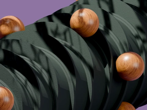 Modern Abstract Spiral Column with Wooden Spheres 3D Model