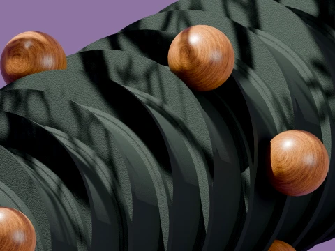 Modern Abstract Spiral Column with Wooden Spheres 3D Model